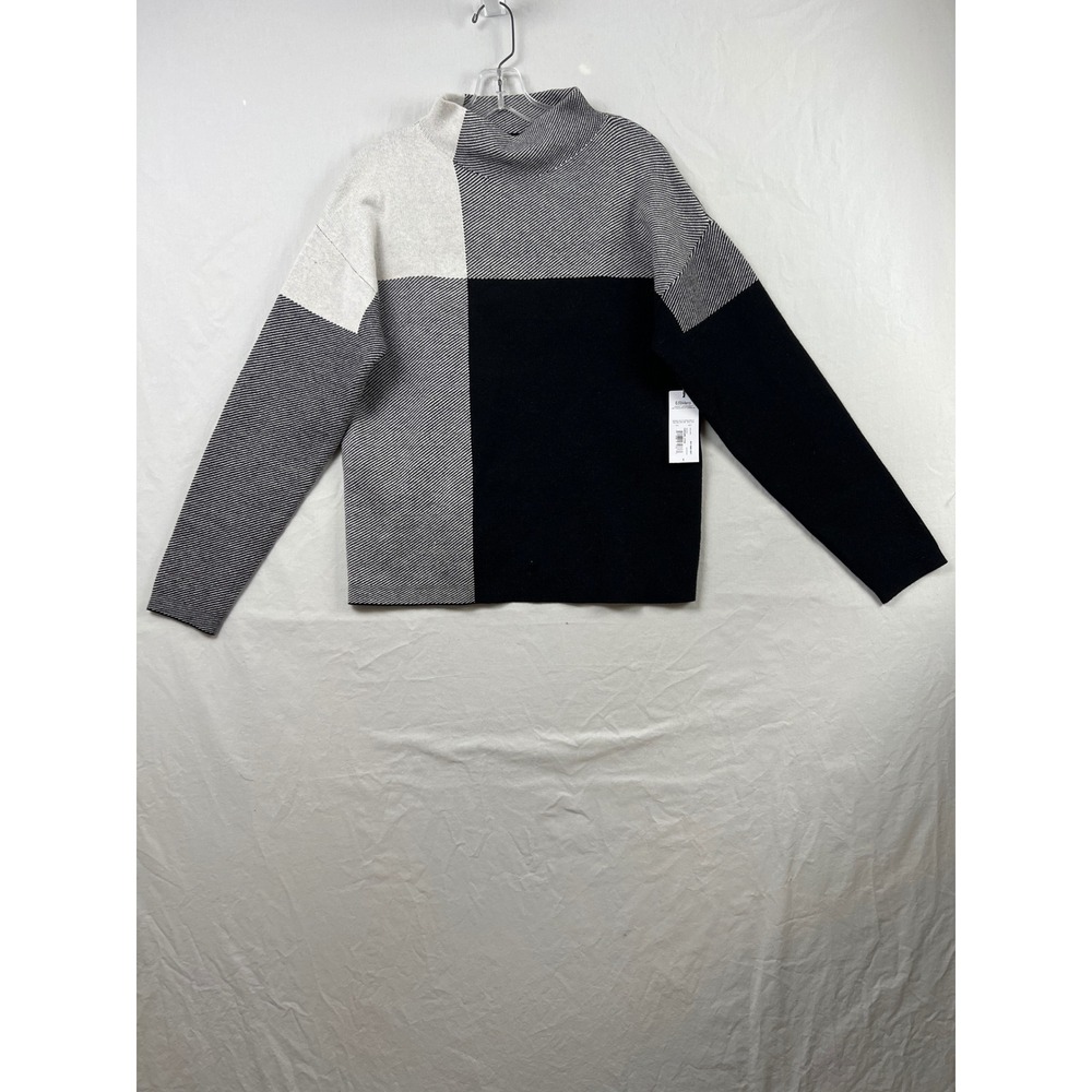 Liz Claiborne Sweater Womens Small Black White Colorblock Mock Neck EcoVero Knit